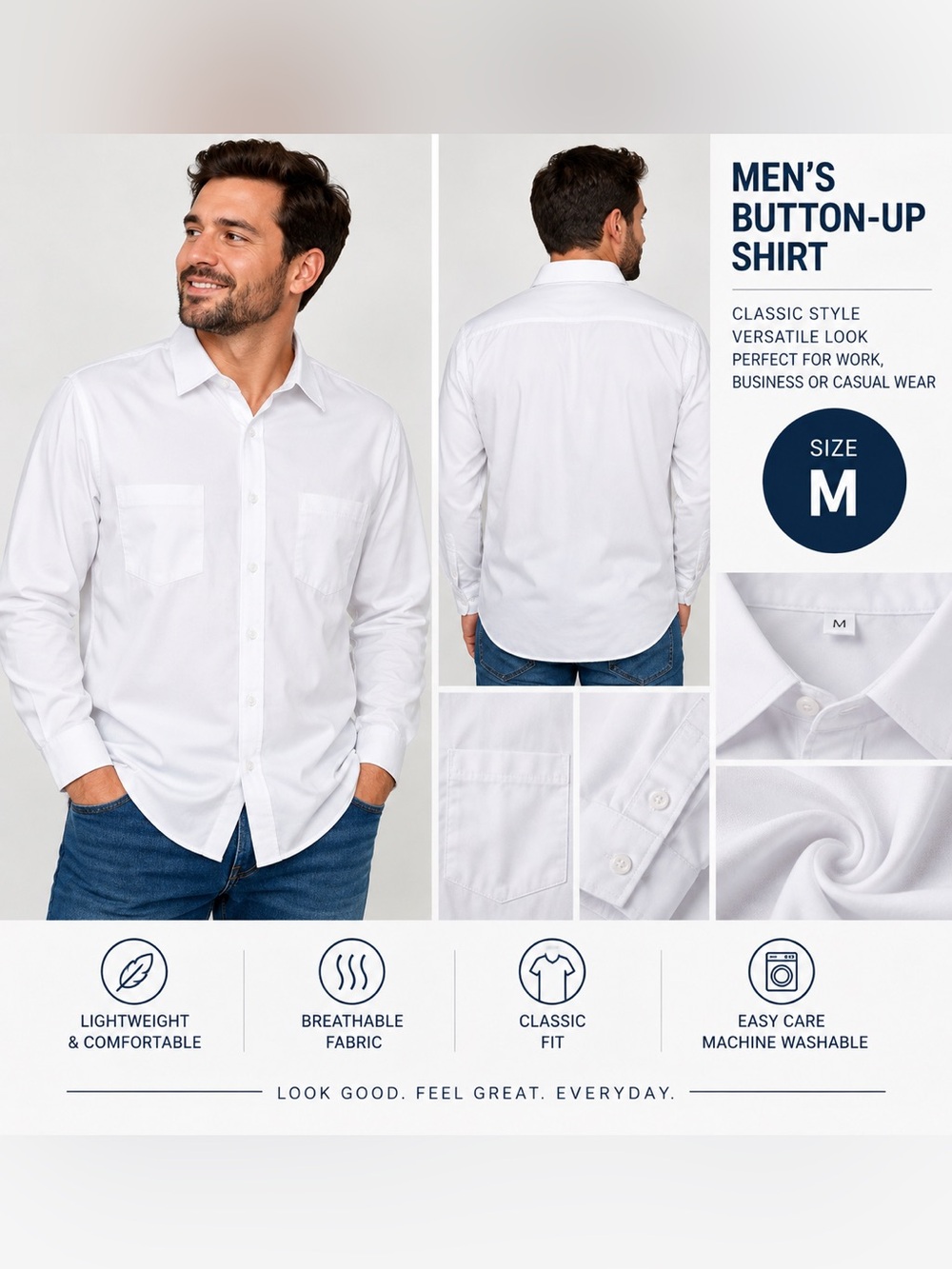 Men's White Button-Up Dress Shirt — Classic Fit